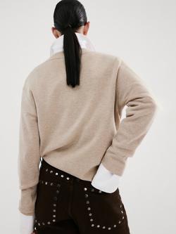 Mango V-Neck Long Sleeve Jumper, Stone - view 2, Stone