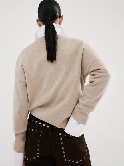 Mango V-Neck Long Sleeve Jumper, Stone - view 2, Stone