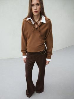 Mango Open Collar Knitted Jumper, Tobacco, Tobacco