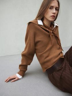 Mango Open Collar Knitted Jumper, Tobacco - view 2, Tobacco