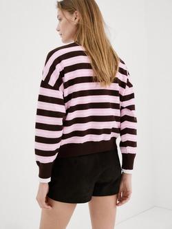 Mango Crew Neck Stripe Jumper, Chocolate - view 2, Chocolate