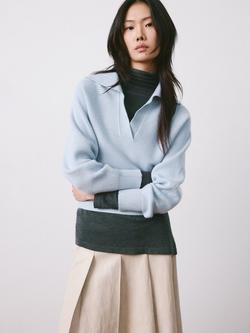 Mango Open Collar Textured Jumper, Sky Blue, Sky Blue