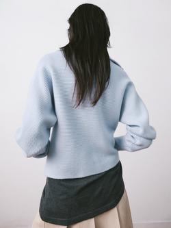 Mango Open Collar Textured Jumper, Sky Blue - view 2, Sky Blue