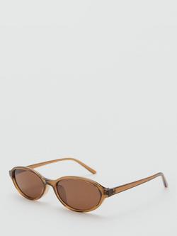Mango Slim Oval Sunglasses, Brown, Brown/Brown