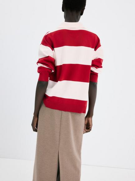 Mango Stripe Relaxed Fit Polo Jumper, Red - view 2, Red