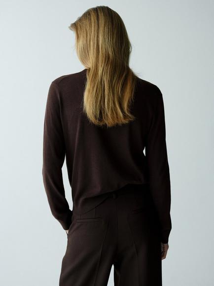 Mango V-Neck Long Sleeve Jumper, Chocolate - view 2, Chocolate