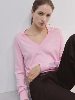 Mango V-Neck Fine Knit Jumper, Pastel Pink