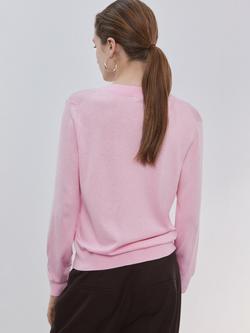 Mango V-Neck Fine Knit Jumper - view 2, Pastel Pink