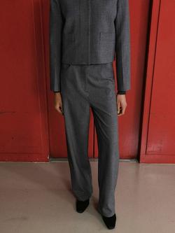 Mango Mid Rise Check Wide Leg Trousers, Grey, Grey