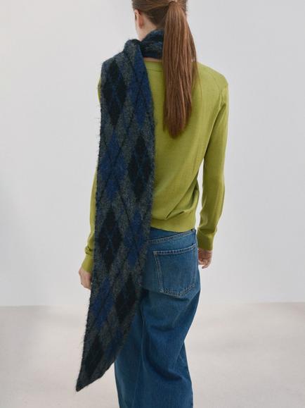 Mango V-Neck Fine Knit Jumper - view 2, Green