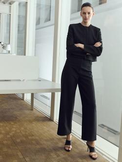 Mango Mid Rise Straight Cropped Trousers, Black, Black