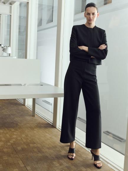 Mango Mid Rise Straight Cropped Trousers, Black, Black