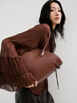 Mango Arched Handle Structured Tote Bag, Brown - view 2, Brown