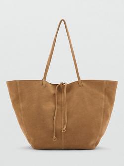 Mango Pure Suede Shopper Tote Bag, Leather, Leather