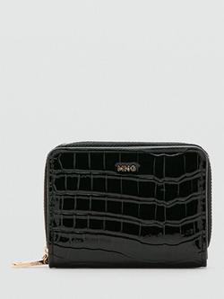 Mango Compact Croc Embossed Purse, Black, Black