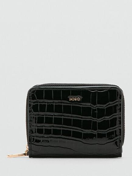 Mango Compact Croc Embossed Purse, Black - view 2, Black