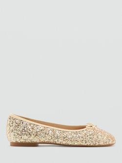 Mango Kids' Glitter Bow Ballet Shoes, Gold, Gold