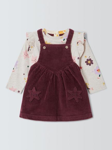 John Lewis Baby Disco Corduroy Pinafore Dress & Top Set, Purple, Purple