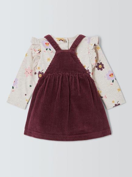John Lewis Baby Disco Corduroy Pinafore Dress & Top Set, Purple - view 2, Purple