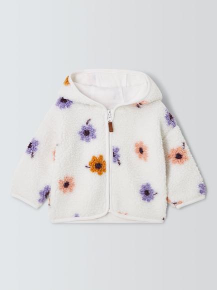 John Lewis Baby Flower Print Borg Hoodie, Printed, Printed