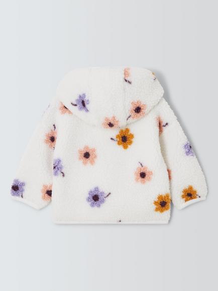 John Lewis Baby Flower Print Borg Hoodie, Printed - view 2, Printed