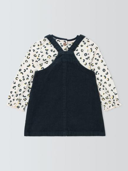 John Lewis Baby Leopard Cordurory Pinafore Dress & Top Set, Leopard/Grey - view 2, Leopard/Grey