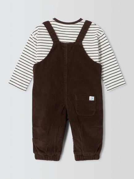 John Lewis Baby Corduroy Dungarees & Striped Top Set, Rust - view 2, Rust