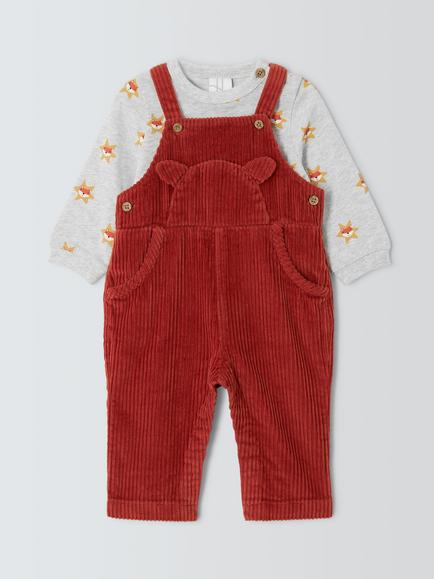 John Lewis Baby Fox Corduroy Dungarees & Jumper Set, Rust, Rust