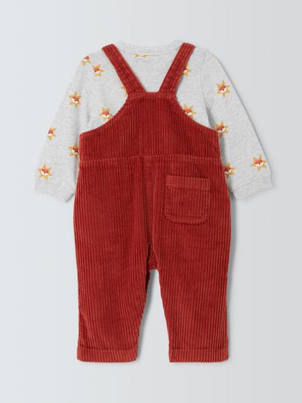 John Lewis Baby Fox Corduroy Dungarees & Jumper Set, Rust - view 2, Rust