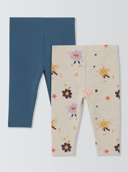 John Lewis Baby Print & Rib Leggings, Pack of 2, Multi/Green - view 2, Multi/Green
