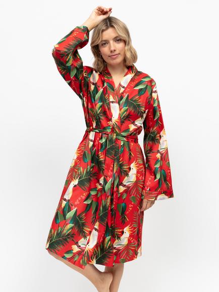 Cyberjammies Tara Bird Print Dressing Gown, Red, Red