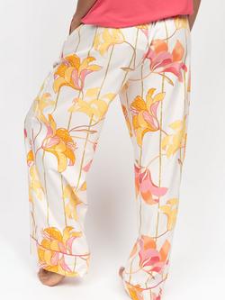 Cyberjammies Amelia Floral Stripe Pyjama Bottoms, Coral Pink/Multi - view 2, Coral Pink/Multi