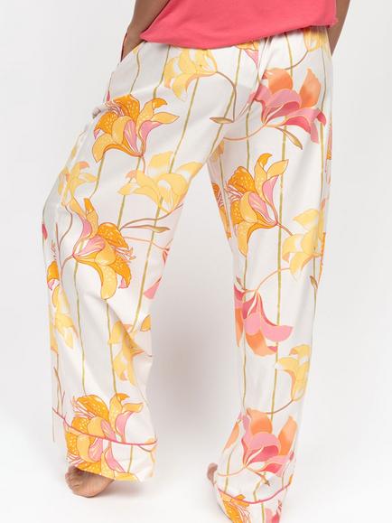 Cyberjammies Amelia Floral Stripe Pyjama Bottoms, Coral Pink/Multi - view 2, Coral Pink/Multi