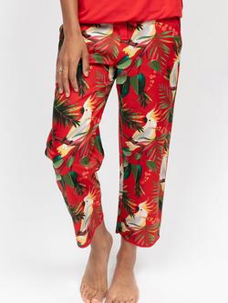 Cyberjammies Tara Bird Print Cropped Pyjama Bottoms, Red/Multi, Red/Multi