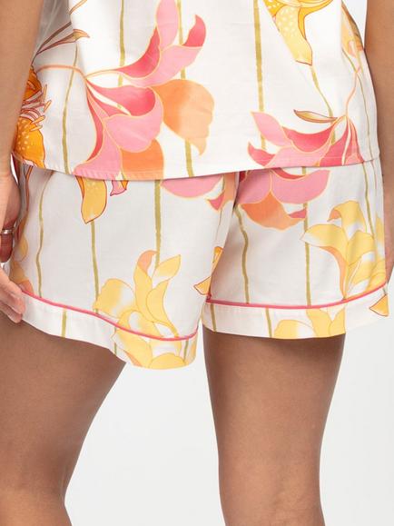Cyberjammies Amelia Floral Stripe Pyjama Shorts, Coral Pink/Multi - view 2, Coral Pink/Multi