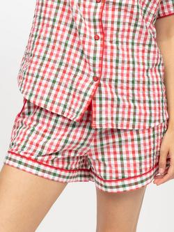 Cyberjammies Tara Gingham Seersucker Pyjama Shorts, Red/White/Green, Red/White/Green