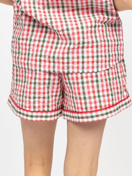 Cyberjammies Tara Gingham Seersucker Pyjama Shorts, Red/White/Green - view 2, Red/White/Green