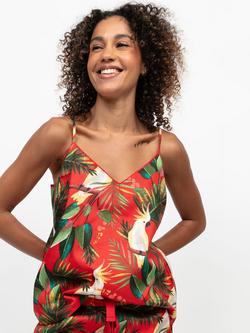 Cyberjammies Tara Bird Print Camisole Pyjama Top, Red/Multi, Red/Multi