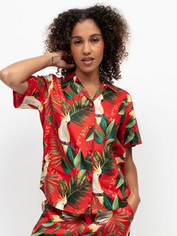 Cyberjammies Tara Bird Print Pyjama Shirt, Red/Multi, Red/Multi