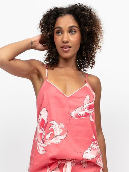 Cyberjammies Amelia Koi Print Camisole Pyjama Top, Salmon Pink, Salmon Pink