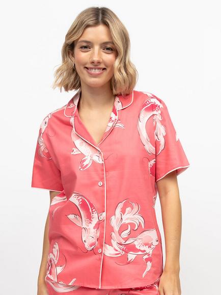 Cyberjammies Amelia Koi Print Pyjama Shirt, Salmon Pink, Salmon Pink