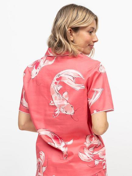 Cyberjammies Amelia Koi Print Pyjama Shirt, Salmon Pink - view 2, Salmon Pink