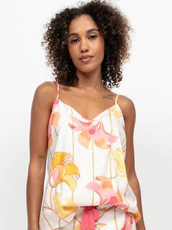 Cyberjammies Amelia Floral Stripe Camisole Pyjama Top, Coral Pink/Multi, Coral Pink/Multi