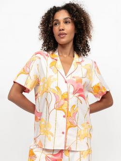 Cyberjammies Amelia Floral Stripe Pyjama Shirt, Coral Pink/Multi, Coral Pink/Multi