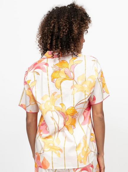 Cyberjammies Amelia Floral Stripe Pyjama Shirt, Coral Pink/Multi - view 2, Coral Pink/Multi