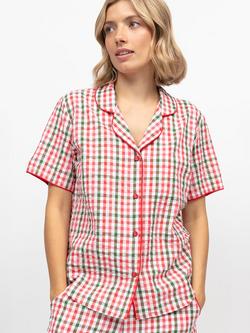 Cyberjammies Tara Gingham Seersucker Pyjama Shirt, Red/White/Green, Red/White/Green