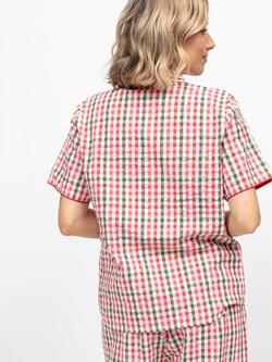 Cyberjammies Tara Gingham Seersucker Pyjama Shirt, Red/White/Green - view 2, Red/White/Green