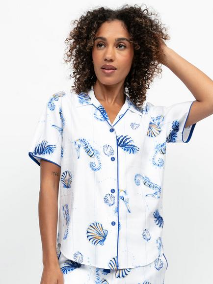 Cyberjammies Essie Sar Horse Stripe Pyjama Shirt, Dark Blue/Multi, Dark Blue/Multi