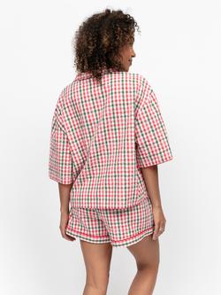 Cyberjammies Tara Gingham Seersucker Button Down Short Pyjama Set, Red/White/Green - view 2, Red/White/Green