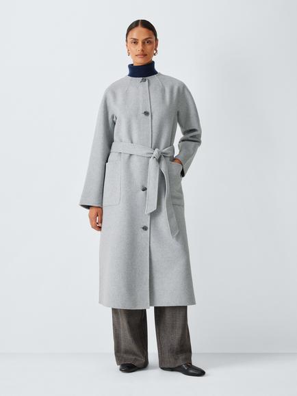 John Lewis Wool Blend Belted Long Coat, Grey, Grey